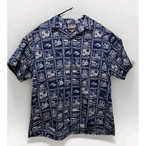 Hilo Hattie Blue Button-Up Hawaiian Shirt Mens VTG 50th State Design Size 4XL